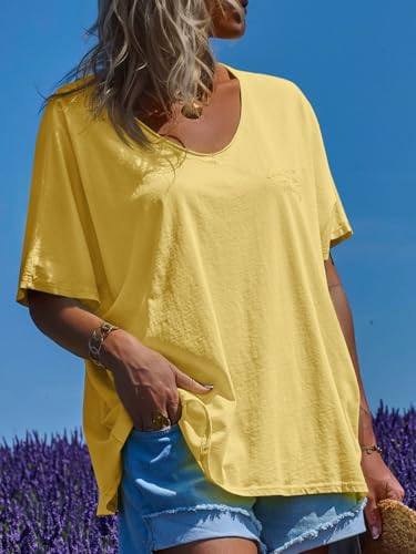 Womens Oversized Peace Love Joy Tshirts Summer Casual V Neck Short Sleeve Tops Embroidery Letter Boho Tee Shirts