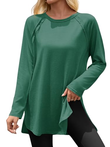 Womens Long Sleeve Tunic Tops Side Slit Crew Neck Oversized T Shirts Fall Casual Loose Fit Basic Tees Shirts
