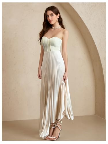 Women's Pleated A Line Tube Dress Elegant Strapless High Waisted Long Flowy Dresses