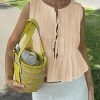 Womens Bow Front Tie Tank Tops Pleated Babydoll Top Sleeveless Cute Coquette Shirt Summer Outfits