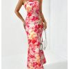 Women's Floral Cut Out Backless Strapless Tube Dress Summer Vacation Maxi Dresses