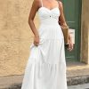 Women's Summer Strapless Maxi Dress 2025 Off Shoulder Hollow Out Smocked A Line Tube Tiered Long Dresses