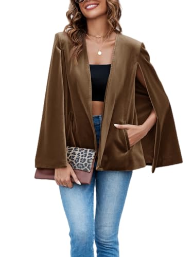 Women's Velvet Cape Blazer Jackets Casual Split Long Sleeve Open Front Coat