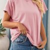 Womens Batwing Short Sleeve T Shirts Summer Pleated Casual Crew Neck Tunic Tops Loose Fit Basic Tees
