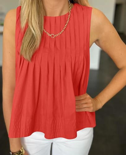 Womens Pleated Babydoll Tank Tops Summer Peplum Sleeveless Cotton Blouses Loose Fit Flowy Shirts