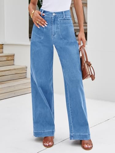 Womens Wide Leg Jeans High Waisted Stretchy Baggy Loose Denim Casual Pants with Pockets