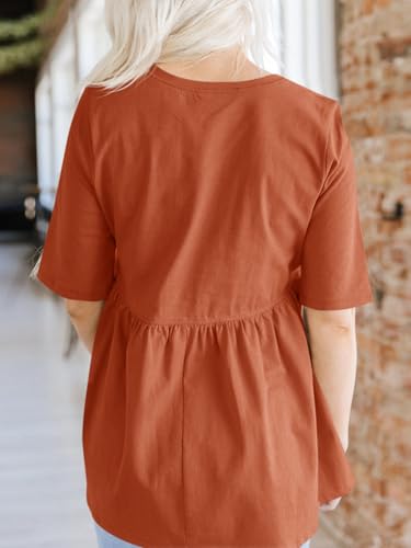 Womens Summer Babydoll Tops Oversized Short Sleeve Crewneck T Shirts Peplum Casual Loose Blouse