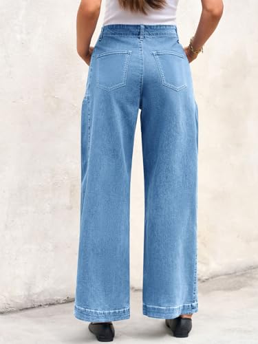 Womens Wide Leg Jeans High Waisted Stretchy Baggy Loose Denim Casual Pants with Pockets