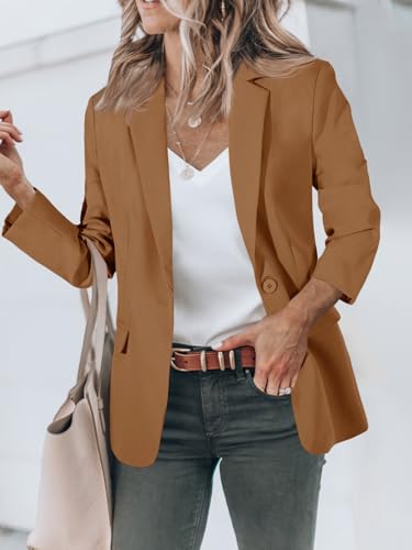 Womens Blazers Open Front Long Sleeve Suit Jackets Business Casual Outfits Brown