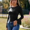 Womens Long Bell Sleeve Tops Boat Neck Going Out Fitted Shirts Trendy Casual Basic Tees