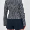 Womens Striped Button Down Shirts Flare Long Sleeve Collared V Neck Business Work Office Blouse Tops