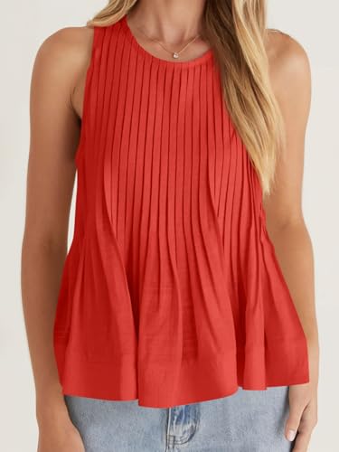 Womens Pleated Babydoll Tank Tops Summer Peplum Sleeveless Cotton Blouses Loose Fit Flowy Shirts