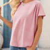 Womens Batwing Short Sleeve T Shirts Summer Pleated Casual Crew Neck Tunic Tops Loose Fit Basic Tees
