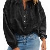 Womens Puff Long Sleeve Blouse Gingham Pleated V Neck Button Down Shirts Loose Fit Dressy Casual Fall Tops