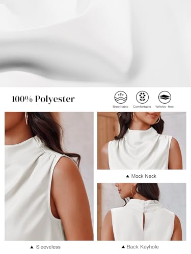 Womens Mock Neck Satin Tank Tops Business Casual Work Ruched Blouses Summer Corporate Outfits