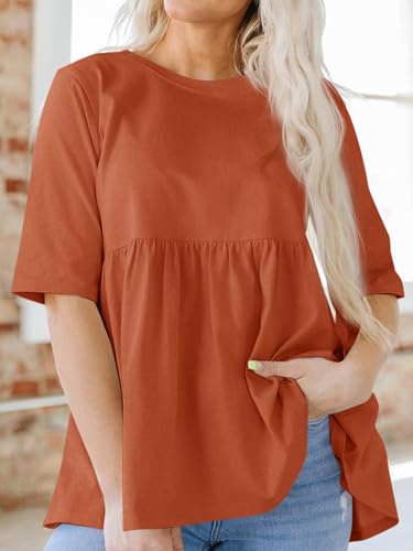Womens Summer Babydoll Tops Oversized Short Sleeve Crewneck T Shirts Peplum Casual Loose Blouse