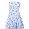 Women's Floral Print Ruffle Tube Mini Dress Strapless Sleeveless Layered Vacation Summer Dresses
