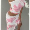 Women's Floral Cut Out Vacation Dress Ruffle Asymmetrical Strapless Sundress Long Dresses
