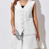 Womens Summer Blazer Vest 2 Piece Sets V Neck Sleeveless Button Down Waistcoat and High Waisted Work Suit Short Set