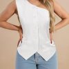 Womens One Shoulder Blazer Vest Summer Fitted Button Down Waistcoat Trendy Work Sleeveless Suit Tops