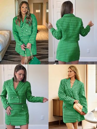 Womens Cropped Tweed Blazer Sets 2 Piece Outfits and Mini Skirt Sets Business Casual Suits