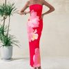 Women Summer Strapless Maxi Dress Bodycon Floral Sexy Long Wedding Guest Dress Formal Tube Mesh Cocktail Dresses