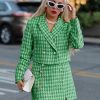 Womens Cropped Tweed Blazer Sets 2 Piece Outfits and Mini Skirt Sets Business Casual Suits