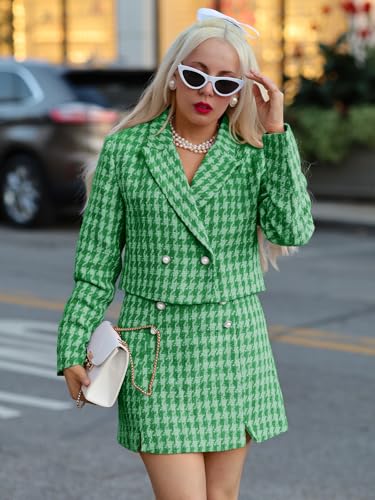 Womens Cropped Tweed Blazer Sets 2 Piece Outfits and Mini Skirt Sets Business Casual Suits