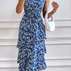 Women's Summer Floral Sundress Casual One Shoulder Tiered Ruffle Flowy Midi Beach Boho Dresses