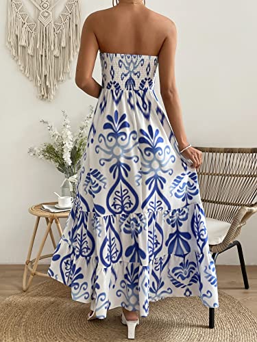 Womens Summer Dresses Allover Print Ruffle Hem Tube A-Line Maxi Dress