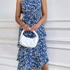 Women's Summer Floral Sundress Casual One Shoulder Tiered Ruffle Flowy Midi Beach Boho Dresses