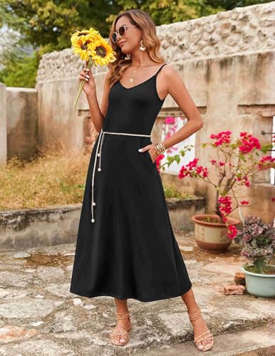 Womens Summer Maxi Dress Spaghetti Strap Casual Printed Dress Boho Floral Beach Sundress,