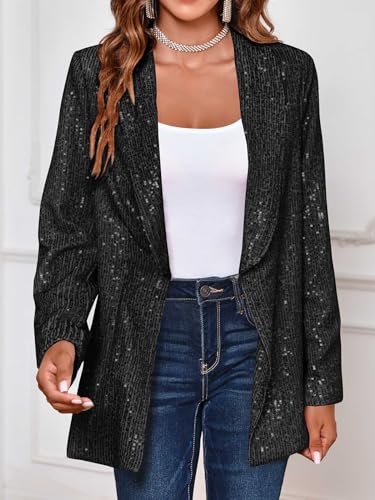 Women's Sequin Shiny Blazer Casual Laple Long Sleeve Sparkly Party Jackets Blazer