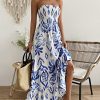 Womens Summer Dresses Allover Print Ruffle Hem Tube A-Line Maxi Dress