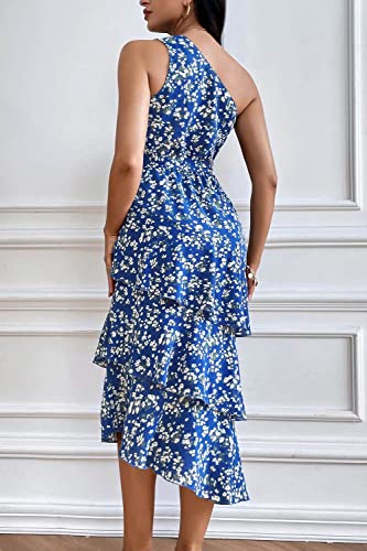 Women's Summer Floral Sundress Casual One Shoulder Tiered Ruffle Flowy Midi Beach Boho Dresses
