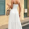 Women's Summer Strapless Maxi Dress 2025 Off Shoulder Hollow Out Smocked A Line Tube Tiered Long Dresses