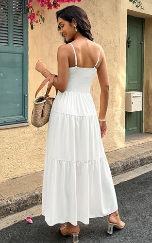 Women's Summer Strapless Maxi Dress 2025 Off Shoulder Hollow Out Smocked A Line Tube Tiered Long Dresses