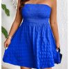 Women's Plus Size Sundresses Strapless Shirred A Line Tube Top Short Dress Beach Summer Dresses