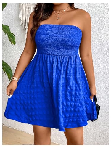 Women's Plus Size Sundresses Strapless Shirred A Line Tube Top Short Dress Beach Summer Dresses