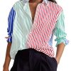 51E7fcefMXL.jpg Womens Color Block Striped Button Down Shirts Oversized Trendy Casual Blouses Long Sleeve Tops