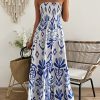 Womens Summer Dresses Allover Print Ruffle Hem Tube A-Line Maxi Dress