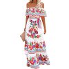 Women's Mexican Dress Summer Floral Print Off The Shoulder Sleeveless Beach Long Maxi Dress