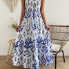 Womens Summer Dresses Allover Print Ruffle Hem Tube A-Line Maxi Dress