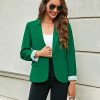 Womens Notched Lapel Pockets Button Work Office Blazer Jacket Suit