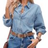 Womens Oversized Denim Shirt Jean Jacket 2025 Fall Fashion Button Down Shirts Long Sleeve Tops Trendy Shackets