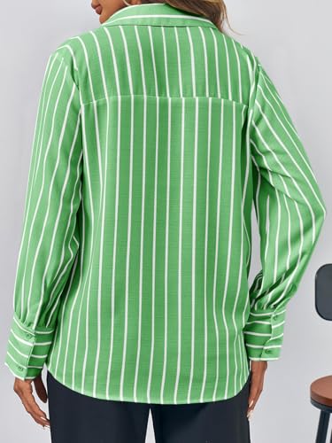 Womens Deep V Neck Blouse Casual Striped Long Sleeve Loose Fit Work Shirt Tops