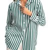 Womens Striped Button Down Shirts Casual Satin Long Sleeve Loose Work Blouse Tops