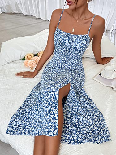 Women's Summer Split Thigh Spaghetti Strap Cami Midi Floral Dress