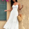 Women's Summer Strapless Maxi Dress 2025 Off Shoulder Hollow Out Smocked A Line Tube Tiered Long Dresses