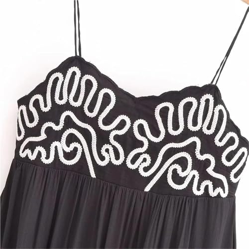 Women's Black Sleeveless Strapless Embroidery Slim Fit Dress Casual Summer Beach Vacation Dresses